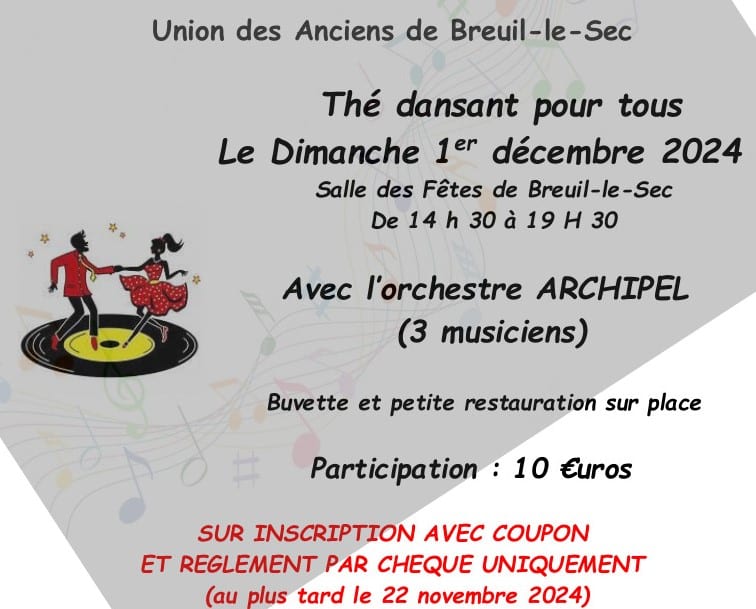 Union des Anciens de Breuil-le-Sec – Thé dansant pour tous – 1er décembre 2024