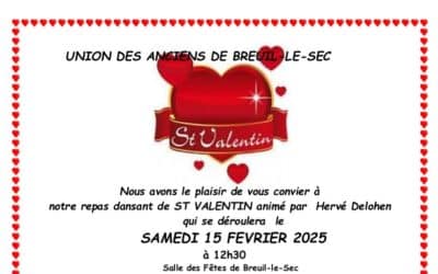 Repas dansant Saint Valentin – Samedi 15 février – Union des anciens