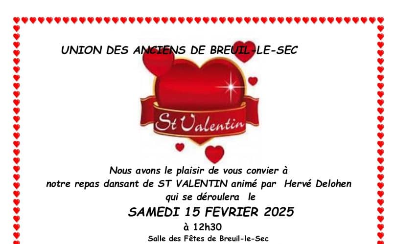 Repas dansant Saint Valentin – Samedi 15 février – Union des anciens